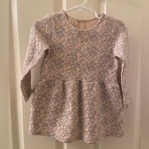 Zara Baby Girl Pink Silver Metallic Jacquard Dress Long Sleeved Size 2-3 years